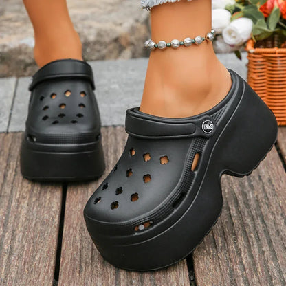 Chunky Platform Clogs Garden Slippers Hollow Out Thick Bottom Slip Beach