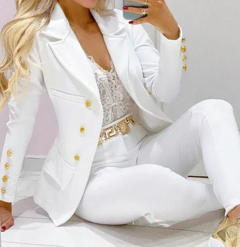 Casual Long Sleeve Jacket and Trousers Suit