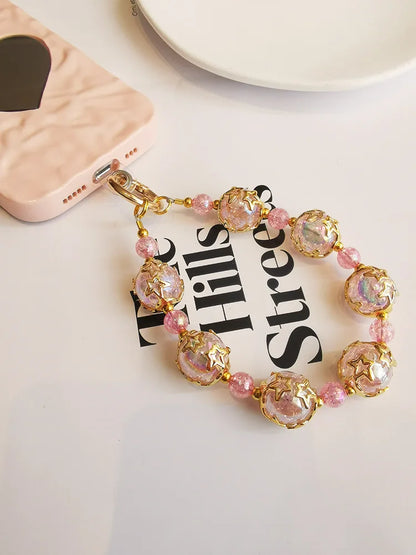 Short Phone Lanyard Wrist Dreamy Starry Sky Crystal Bead