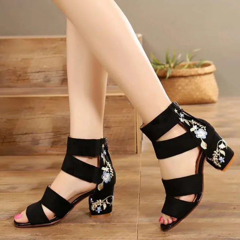Ethnic Style Mid-heel Thick Heels Elegant Sandals