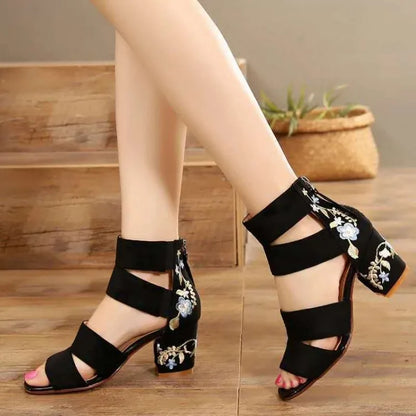 Ethnic Style Mid-heel Thick Heels Elegant Sandals