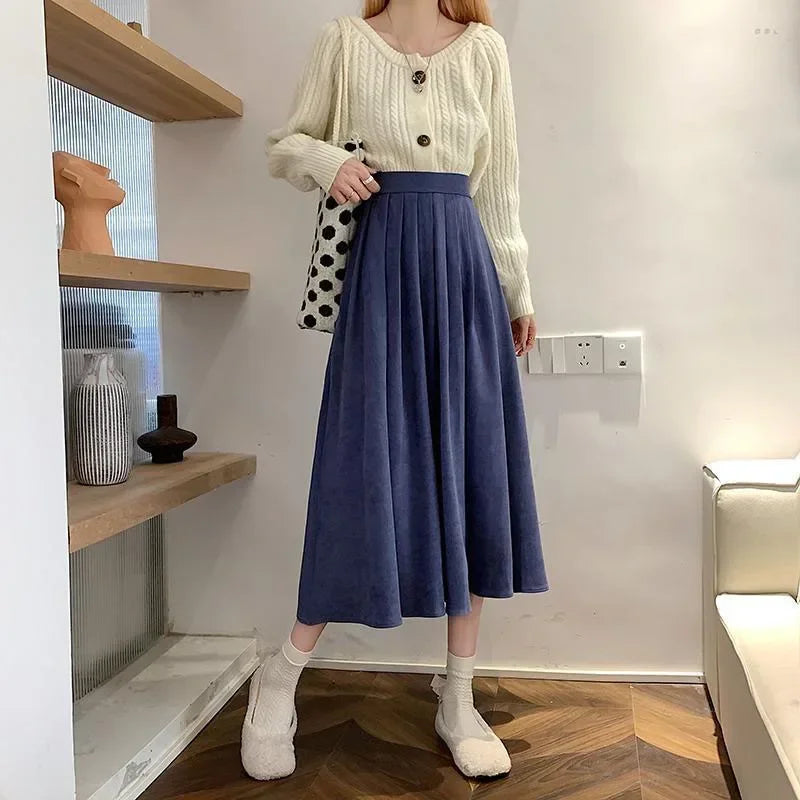 Vintage Pleated High Waist Korean College Long Goth Skirt