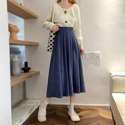 Vintage Pleated High Waist Korean College Long Goth Skirt
