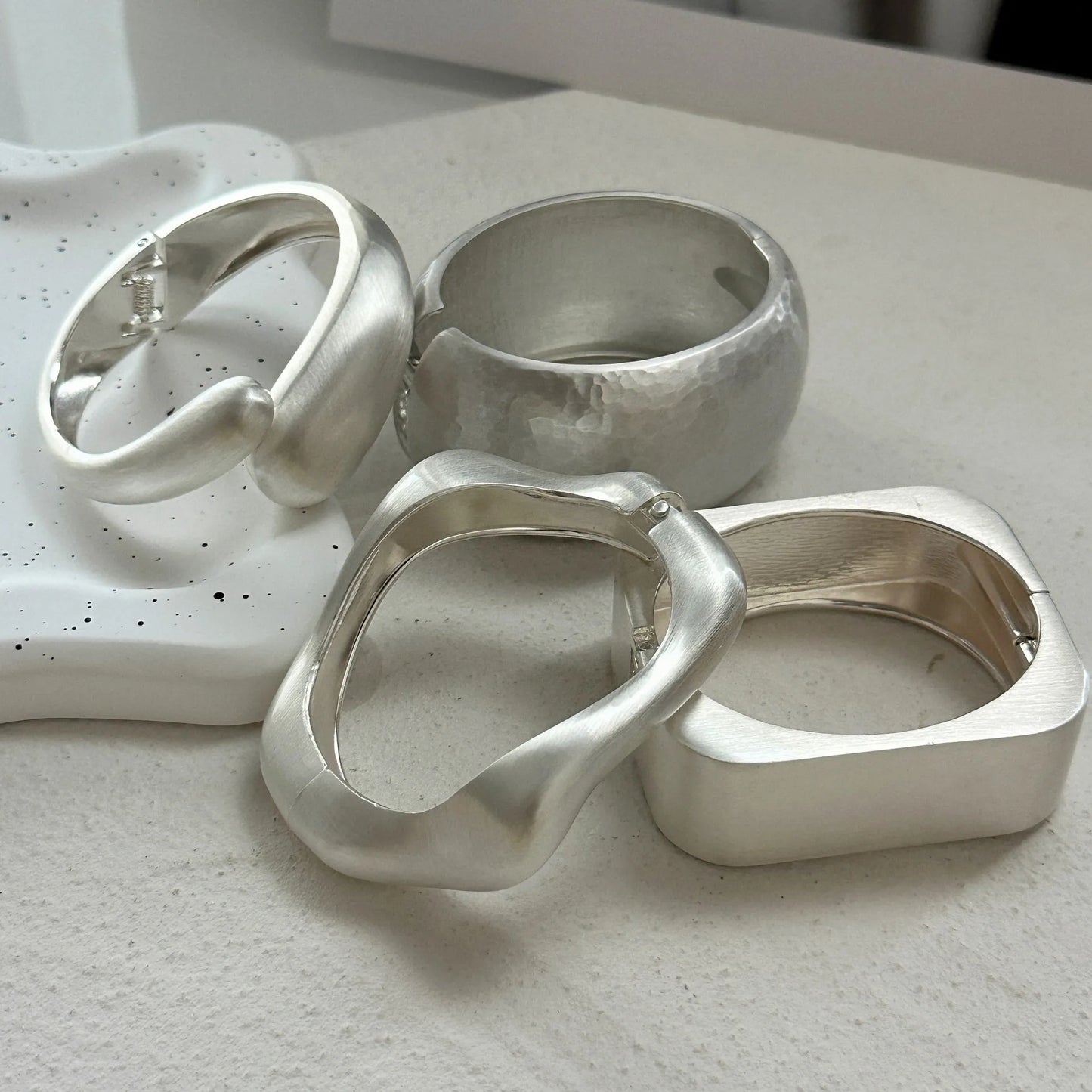 Punk Irregular Frosted Matte Metal Cuff Chunky Bangle Bracelets