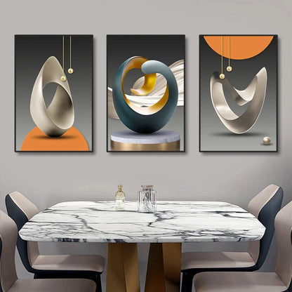 3pcs Modern Geometric Wall Art Canvas Prints Luxury Abstract Artwork Paintings