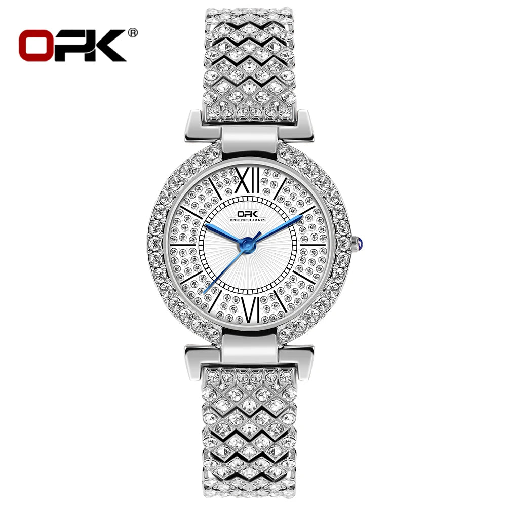 Full Diamond Waterproof Roman Scale Steel Belt Quartz Watch