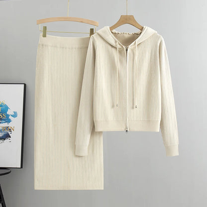 Knitted Cardigan High Waisted Buttocks Wrapped  Skirt Diamond Sets
