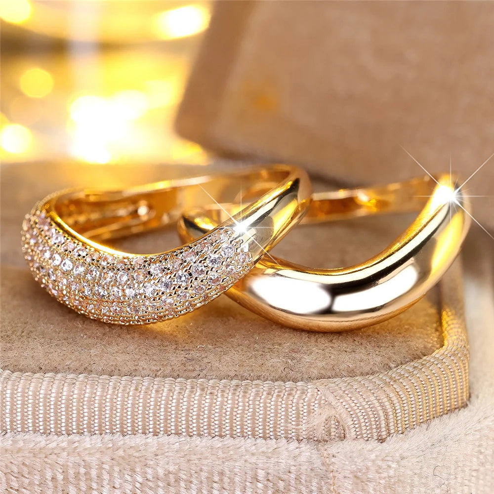 White Zircon Stone Vintage Gold Bridal Rings set