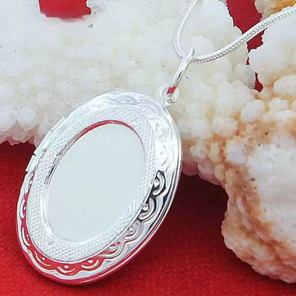 925 Sterling Silver Oval Round Photo Frame Necklace