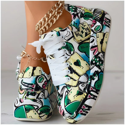 Graffiti Print  Low-top Platform Skateboard Sneakers