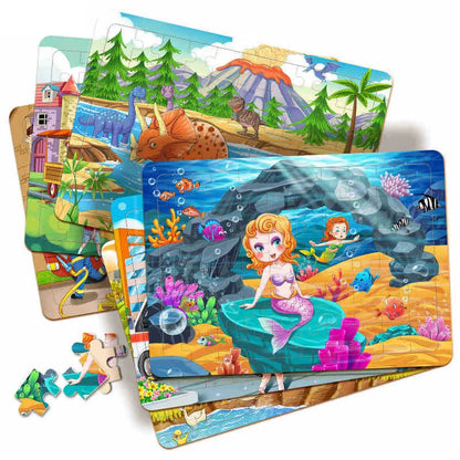 60Pcs Cartoon Wooden Puzzle Children Animal Vehicle Toys