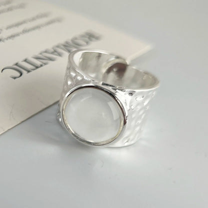 925 Sterling Silver Wide Vintage Big Stone Open Ring