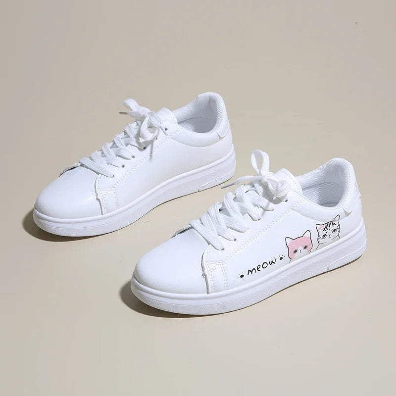 Breathable Vulcanized Cute Cat Cartoon Lace Casual Sneakers