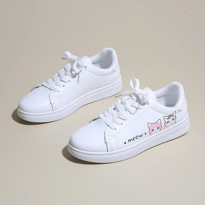Breathable Vulcanized Cute Cat Cartoon Lace Casual Sneakers