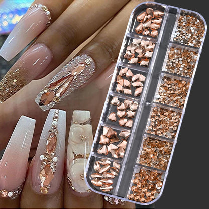 12Gird 3D Glass AB Crystal Nail Art Rhinestones Kit