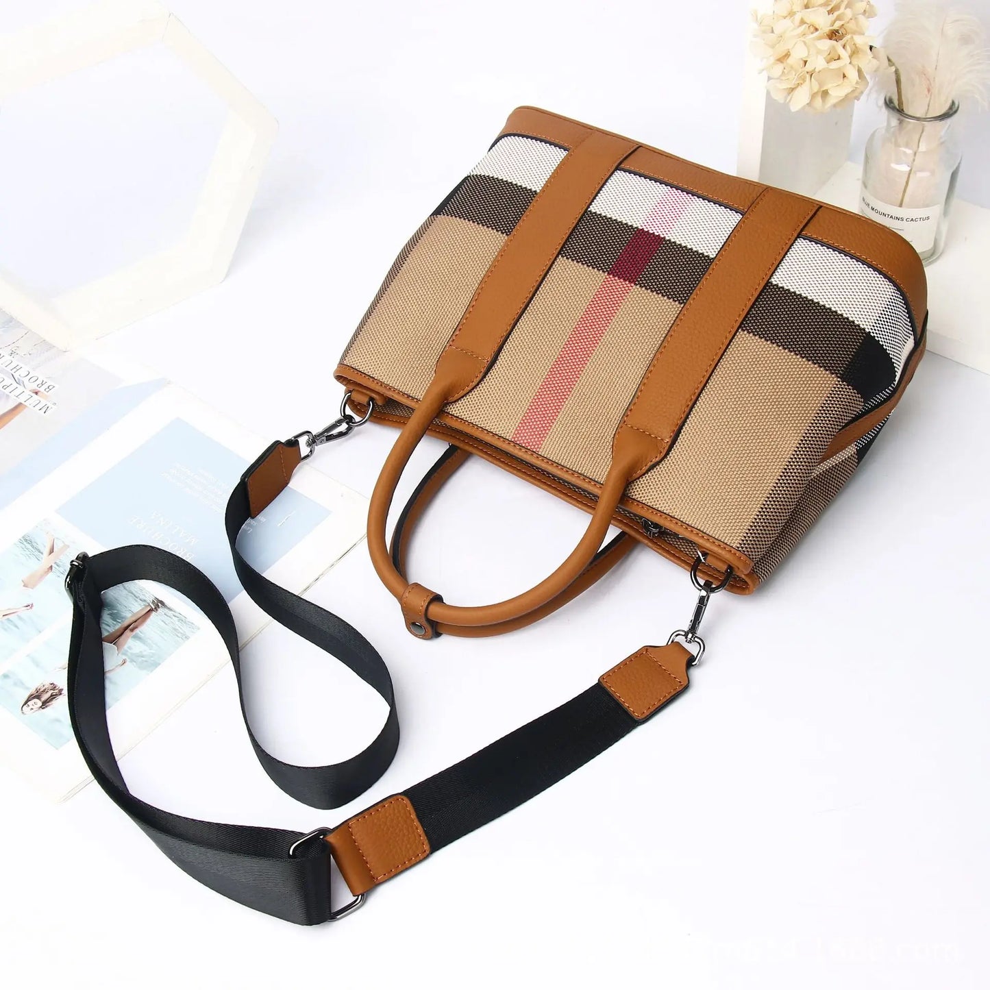 High Capacity Leather Canvas Tote Bag