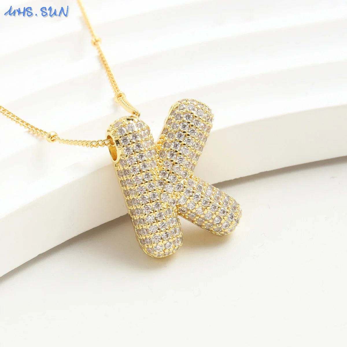 26 Letter Copper Zircon Bubble Initial Chunky Necklace