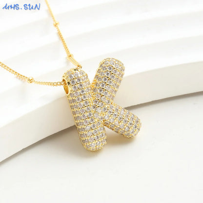 26 Letter Copper Zircon Bubble Initial Chunky Necklace