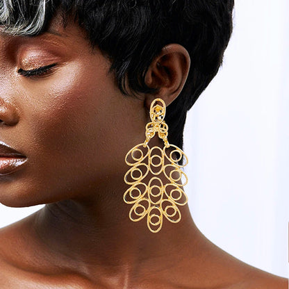 Large Size Drop Earring Plant Leaf 18k Gold Plated Earrings