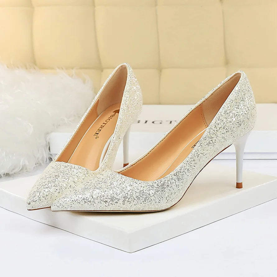 High Heels Pumps Glitter Gold Silver Shoes