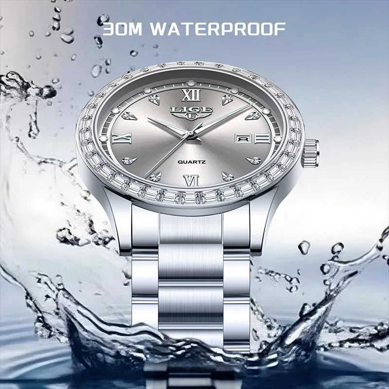 Elegant luminous stainless steel quartz watch