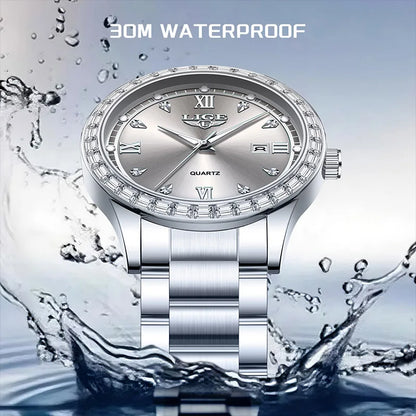 Elegant luminous stainless steel quartz watch