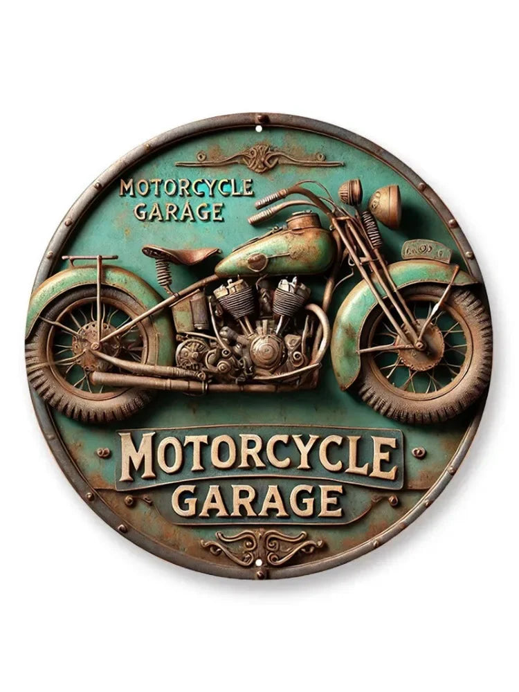 2D Vintage Round Aluminum Motorcycle Rustic Metal