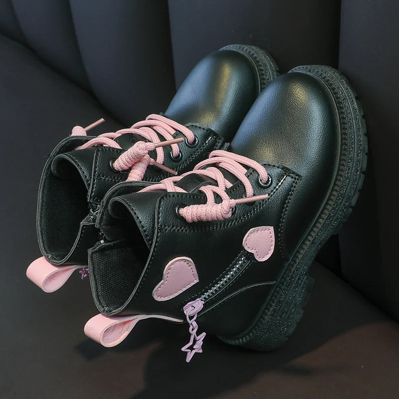 Girls Rubber Pink with Love Side Zip Boots
