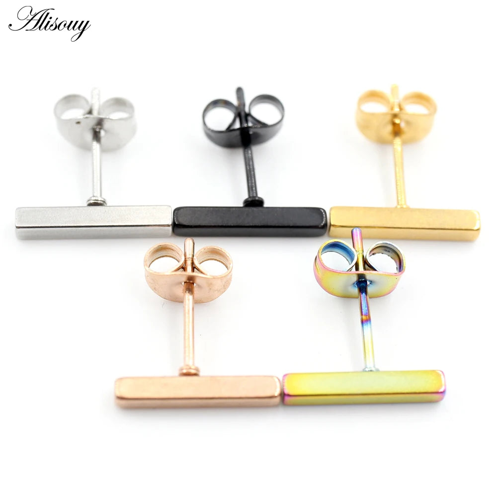 Bar Ball Geometric Long Square Ear Stud Earring