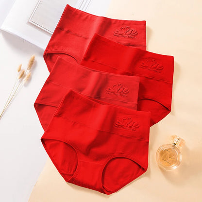 4PCS High Waist Cotton Underpants Plus Size Lingerie