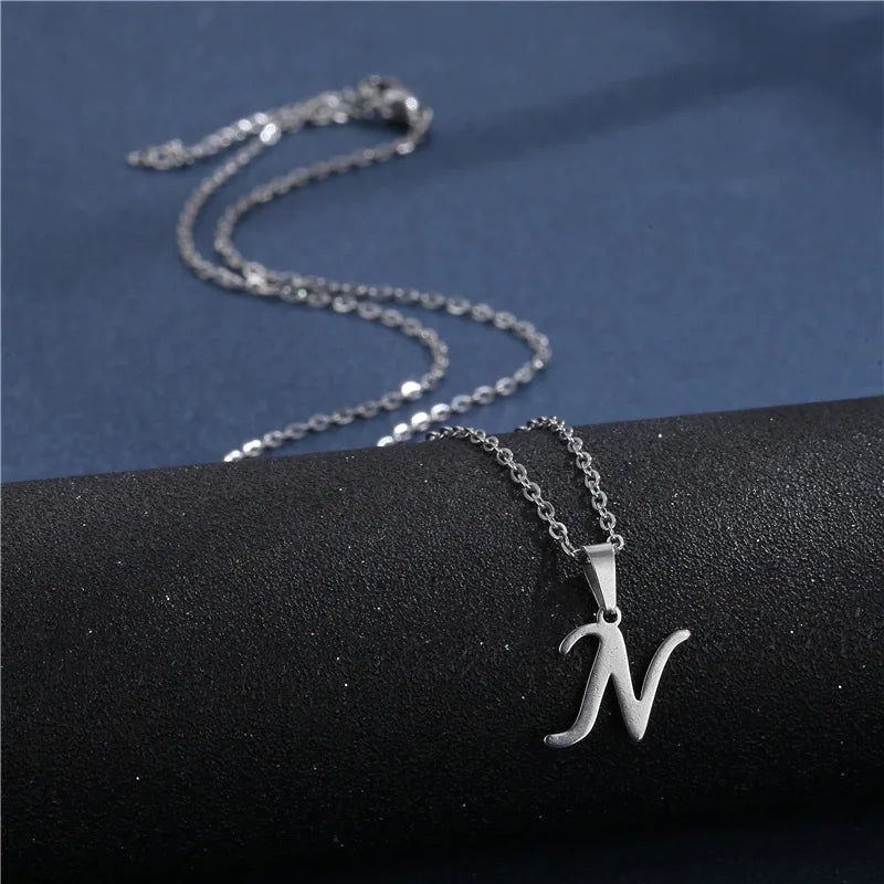 Letter Stainless Steel Letter Glossy Choker Necklaces