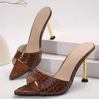 Glamorous Crocodile Texture High Heel Sandals