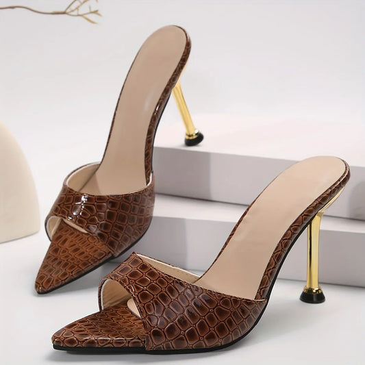 Glamorous Crocodile Texture High Heel Sandals