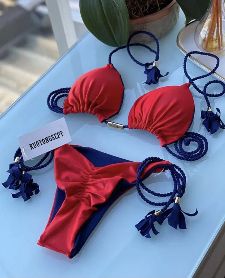 Backless Rope Triangle Swimsuit Bikini