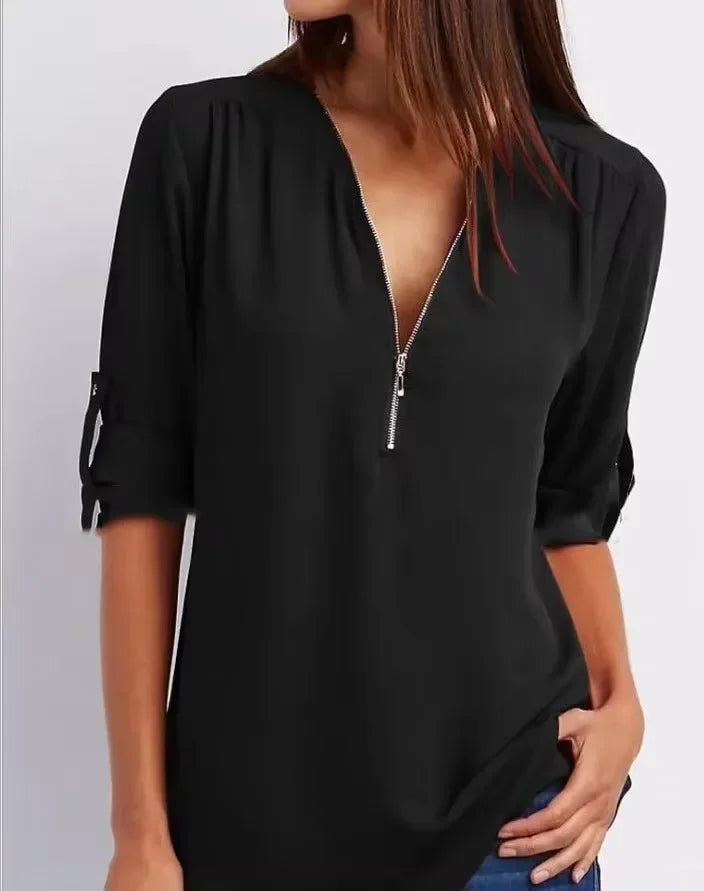 Loose Shirt Deep V Neck Chiffon Blouse