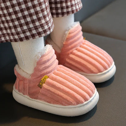 Stripe Plush Slippers Wrap Warm Cotton Shoes