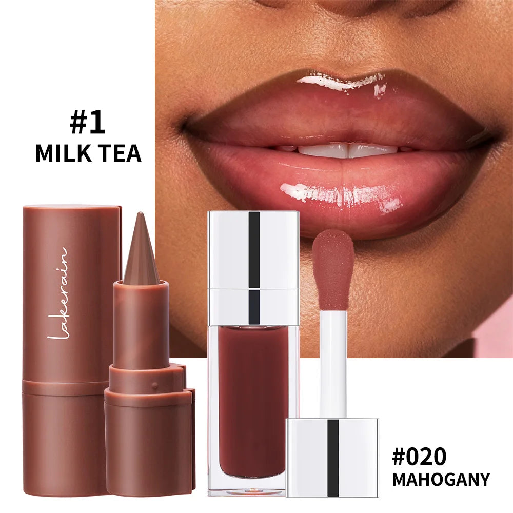 Lip Liner & Lip Gloss Set Shiny Long Lasting Moisturizing Lip Makeup