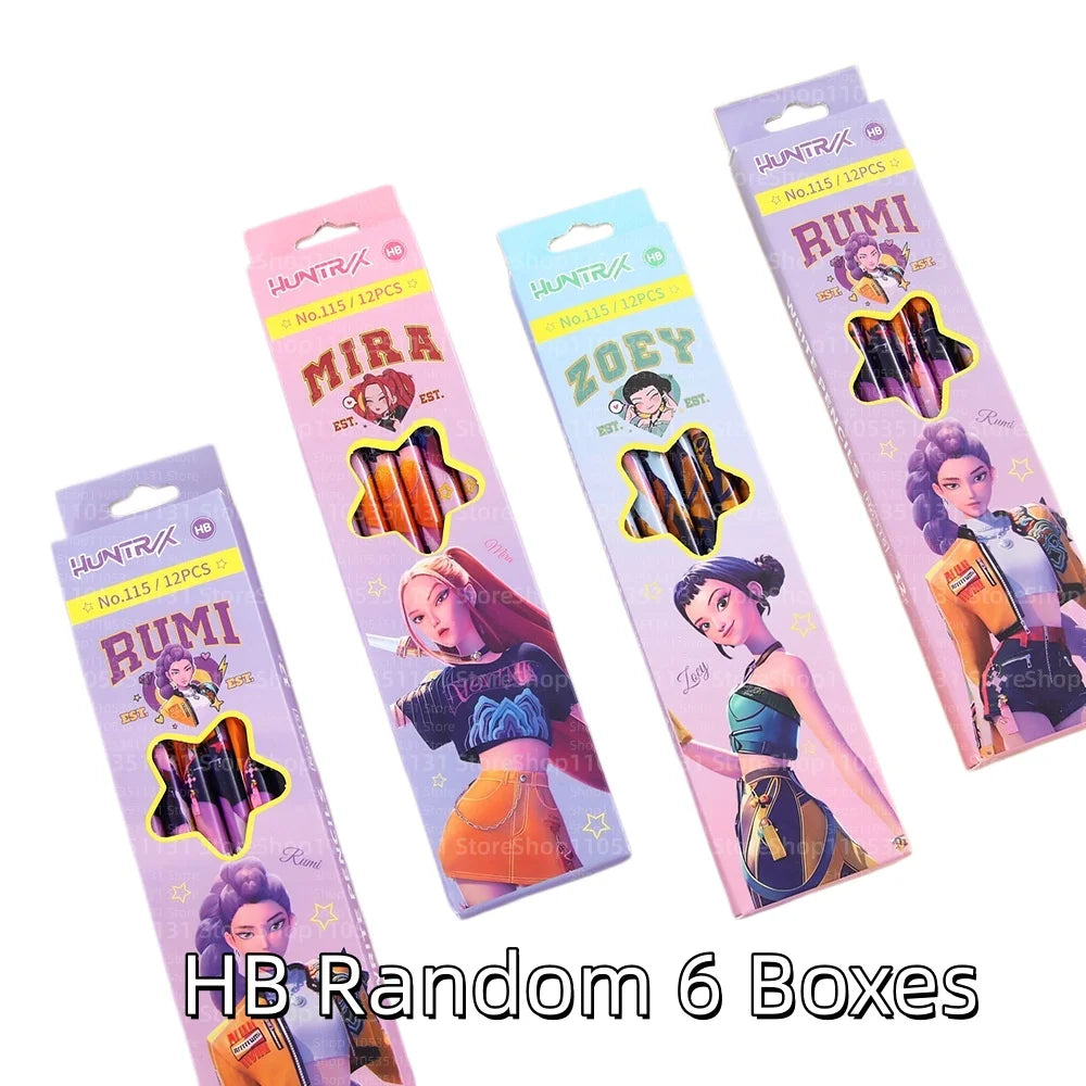 12Pcs/Box HB 2B Colored Pencils Smooth Writing Cute Anime Stationery