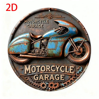 2D Vintage Round Aluminum Motorcycle Rustic Metal