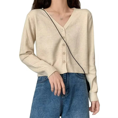 Long Sleeve Cropped Cardigan V Neck Sweaters
