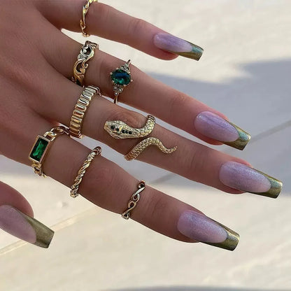 Retro Imitation Gemstone Snake-Shaped Twisted Rings