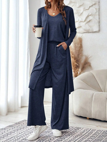 Casual loose three piece vest pants cardigan three piece set