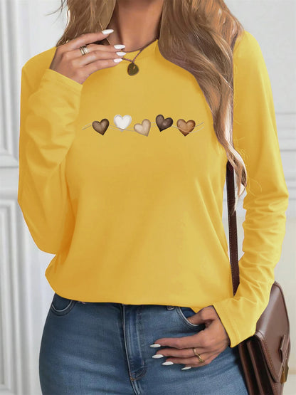 Pure cotton casual heart-shaped long sleeved T-shirt