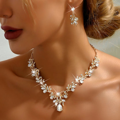 Cross Mirror Exaggerated Gemstone Necklace Set