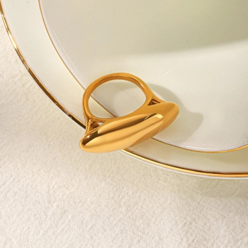 Stainless Steel Geometric Waterproof 18k Gold Plated Chunky Ring