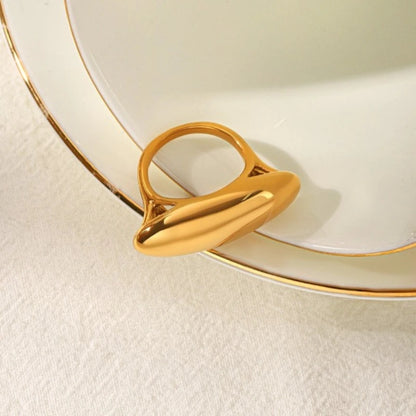 Stainless Steel Geometric Waterproof 18k Gold Plated Chunky Ring