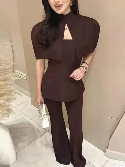 Elegant Side Zipper Strapless Tops+ Vintage O-Neck Cloak Set