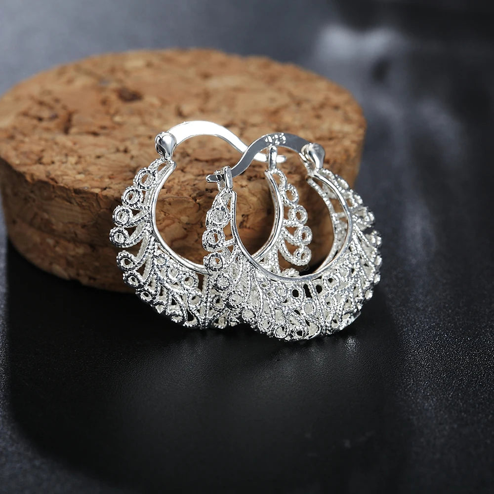 925 Sterling Silver Carved drop Earrings
