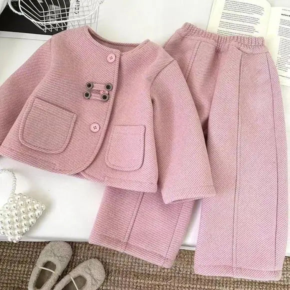 Korean Style Spring Autumn Thickened Round Neck Casual Warm Outfit Set