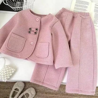 Korean Style Spring Autumn Thickened Round Neck Casual Warm Outfit Set